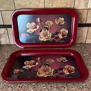 2 vintage metal serving trays